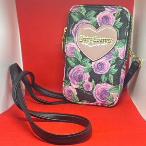 Juicy Couture Black and Pink Floral Crossbody Bag
